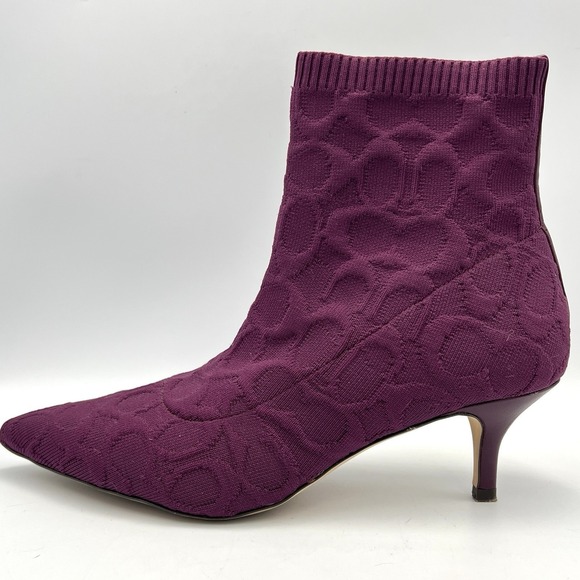 Coach Women's Jade Knit Sock Booties Deep Berry Stretch Knit Sz 8.5 Kitten Heel - Picture 7 of 14